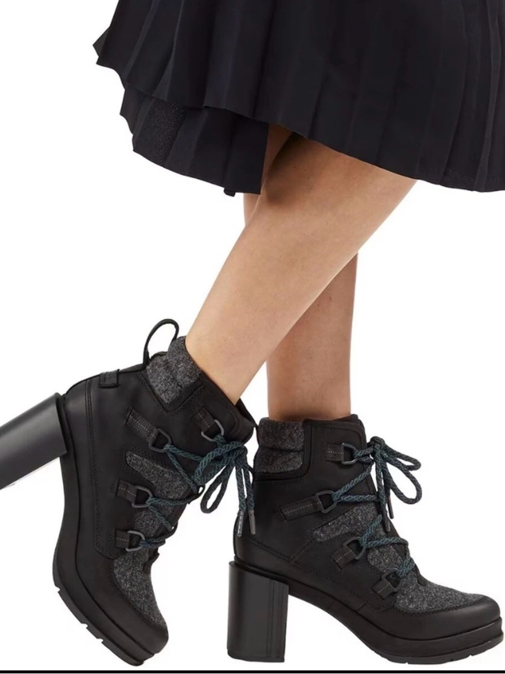 Sorel Black and Gray Lace-Up Chunky-Heel Ankle Boots 7.5 gorpcore